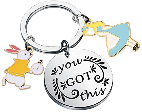 BNQL - Portachiavi Alice da favola, regalo con coniglio carino, portachiavi per il paese delle meraviglie, 10 7/8, Acciaio inossidabile,