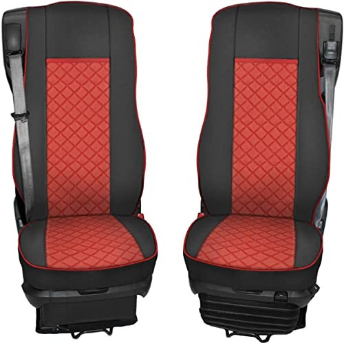 Formplas Sitzbezüge LKW Sitzauflagen Schonbezüge für CF XF 106 Truck Öko-Leder Rote Satz 1+1