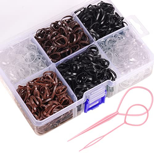 2500 Stück Haargummis Klein, Funtopia Mini Elastische Haargummis Bänder, Schwarz, Brau, Dunkelbraun, Transparent, 4 Farben Haar Gummibänder für Mädchen Frauen Flechten und Tägliche Frisuren
