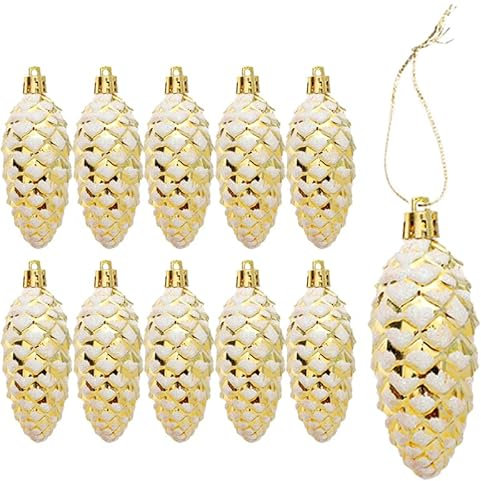 DAHI 10pcs Glitzer Christbaumanhänger Tannenbaum Zapfen Gold Christbaumschmuck Weihnachtskugeln für Weihnachtsbaum-Dekoration (Gold-A)