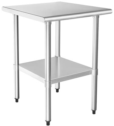 HARDURA Edelstahltisch, 61 x 61 cm, mit Unterregal und verzinkten Beinen, NSF, robuster kommerzieller Arbeitstisch für Restaurant, Küche, Zuhause und Hotel