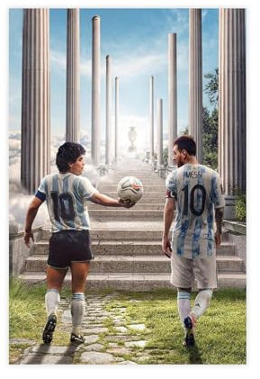 EMIGOS Maradona und Messi Druckposter auf Leinwand, Poster, Wandkunst, Dekordruck, Bild Gemälde für Wohnzimmer, Schlafzimmer, Dekoration, ungerahmt, 30 x 45 cm