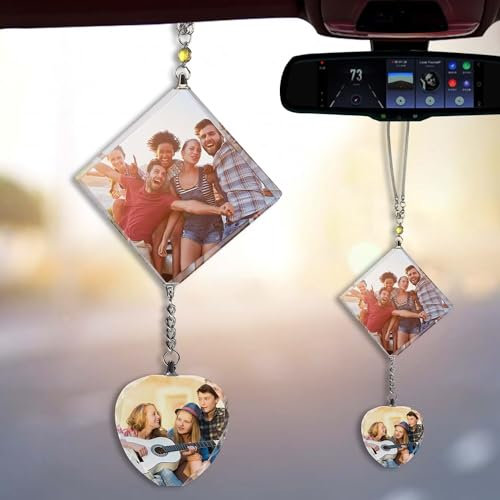 Personalisierter Kristall-Autoinnenraum-Anhänger,Benutzerdefinierte Foto Rückspiegel Anhänger,Kristall-Foto-Geschenke,Auto Innenraum Dekoration Zubehör