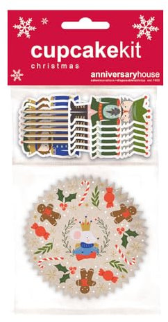 Anniversary House 28 pcs Christmas Cupcake Kit, Nutcracker Cupcake Decoration Set, Premium Muffin Kit for Festive Baking, 16 Cup Cake Cases and 12 Toppers Decorations, J227