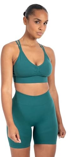 SMILODOX Damen Sport BH Katrin Scrunch - Shaped Fit Top - Blickdicht, V-Ausschnitt, Fester Halt, herausnehmbare Cups, elastisch - Schöner Rückenausschnitt - Ideal für Fitness, Yoga, Workout