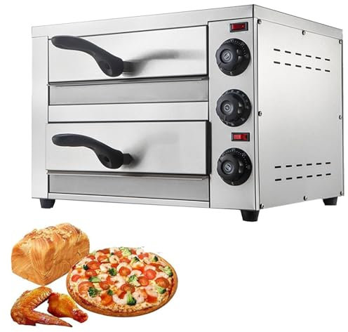 Four à pizza commercial, four à pizza électrique de comptoir 12/16 à deux étages pour l'intérieur, machine à pizza polyvalente en acier inoxydable avec minuterie, pour l'hôtel, le restaurant,16in