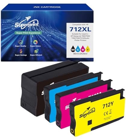 Superprint 712XL Patronen (Mit-chip) Multipack Kompatibel für HP 3ED71A 3ED67A 3ED68A 3ED69A 712 XL Ink Cartridge für DesignJet T650 T630 T250 T230 T210 Studio Plotter Printers