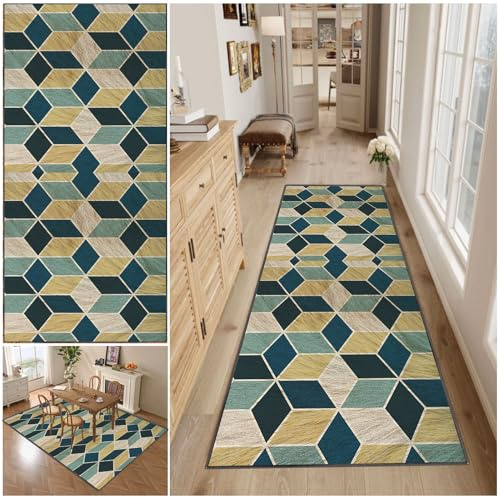 Hallway Runner Rug, Washable Non-slip Carpet Runner Rugs, Modern Indoor Long Floor Runners Printed Geometric Area Rugs, 40 x 500 cm Hall Runner Narrow Rug, Floor Carpet Runners for Kitchen Entryway