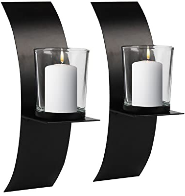 2 pcs Black Metal Tea Spot Holder, Wall Candle Holder Pair Set, Kerzenhalter für Teelicht Kerze