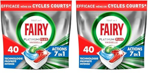 Fairy Platinum Plus Tablette Lave-Vaisselle All In One Technologie Propreté Intense, 40 X (Lot de 2)