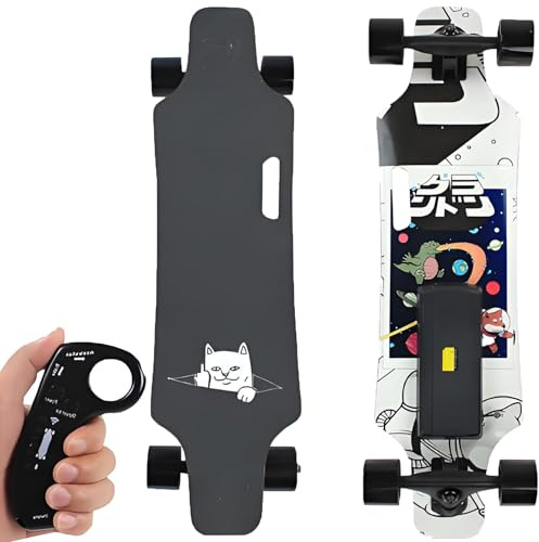 ErShangMao Longboard Électrique Tout-Terrain avec Télécommande, 25 Km (15,6 Mi/H) avec Batterie 4 400 Mah, Autonomie De 8 Km (9,4 Mi), Freinage Fluide Et Commande À 4 Vitesses. TypeC
