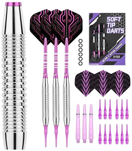 Lonwiner 3 Stück Dartpfeile mit Kunststoffspitze 21 Gramm, Pfeile für Bogenschießen Profi Dartpfeile Softdart Extra Schafts Flights Dartspitzen Anti-Lose Gummiringe