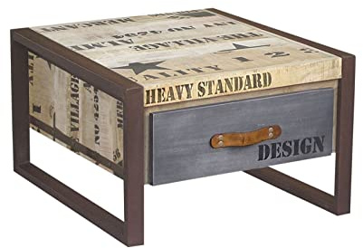 MASSIVMOEBEL24.DE Couchtisch Mango Natur Bedruckt Factory #127 | 60x60x40 cm (BxTxH) 17 kg Industrial montiert vollmassiv