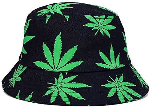 Bucket Hat Cap Marihuana Weed Leaf Cannabis - Faltbare Snapback Herren Damen (Einheitsgröße, Stil 6 Grün), Grün , Einheitsgröße