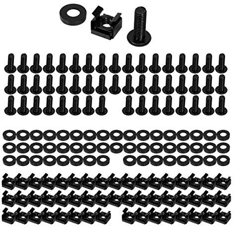 Faconet® Lot de 50 vis de fixation de 6 mm avec rondelle et écrou cage pour systèmes de rack de serveur, d'armoire, noir