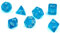 shibby 7 polyedrische Würfel für Rollen- und Tabletopspiele in transparent/blau mit Beutel