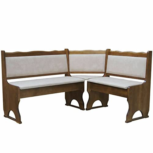 Klädsel, hörnbänk, furu, ekfärg med stoppning, massivt trä – nytt ekologiskt läder Beige II (100 x 200)