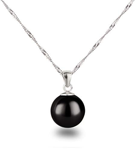 Schöner-SD Silberkette mit Anhänger Perle 12mm groß 925 Silber rhodiniert schwarz 45cm