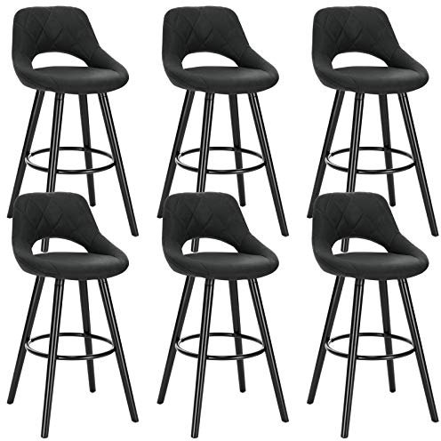 WOLTU Tabouret Bar, Lot de 6, Chaise Haute Bar, Tabouret Haut avec Dossier et Repose-Pieds, Cadre en Bois, Siège en Tissu Scientifique, Anthracite, BH291an-6