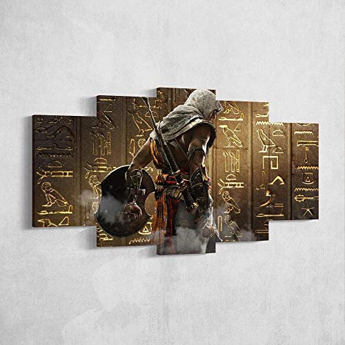Gmoope Wandbild Leinwand Assassins Creed Origins Bayek 5 Teilig Bilder Wohnzimmer Wohnung Deko 5 Stück Kunstdruck Modern Wandbilder XXL Format Wanddekoration Design Wand Bild