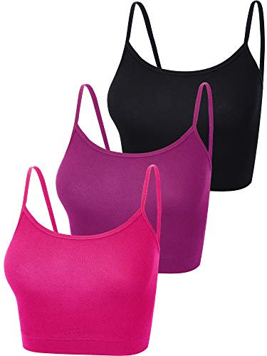 Boao 3 Stücke Leibchen Top Crop Tank Top (Schwarz, Rose Rot, Lila, S)