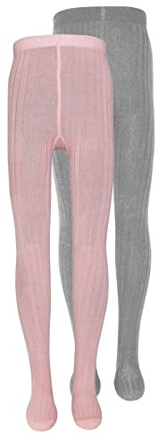 EWERS 2er-Pack Baby- & Kinderstrumpfhosen gerippt, Doppelpack Strumpfhosen aus Baumwolle für Jungen und Mädchen, MADE IN GERMANY, Rosa/Grau, Größe 134-146