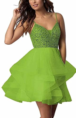N/ C SAYNO - Vestidos de tul con lentejuelas para mujer, con tirantes delgados, para fiesta de graduación y fiesta de graduación, lime green, 40