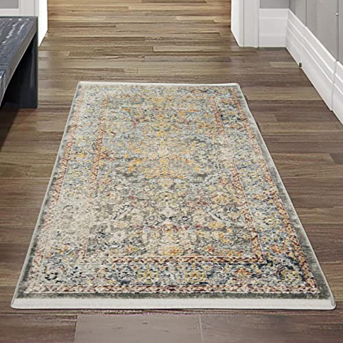 Teppich-Traum LÄUFER eleganter Vintage Teppich orientalische Verzierungen mit Fransen Mehrfarbig Größe 80x150 cm