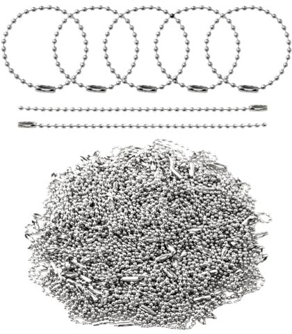 Sctmda Chaînes 200 Pièces Chaîne de Boule en Fer avec Connecteurs à Billes en Chaîne 2,4 mm de Diamètre d'Extension Perlée pour la Fabrication de Porte-clés Artisanat 10cm Argent
