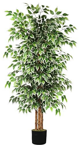 GTIDEA 6ft Artificial Tree Ficus, Tall Faux Trees Indoor with Natural Trunk and Fake Silk Tree Fake Plants for Summer Home Decor Living Room Outdoor Balcony House Office (Included Dried Moss)