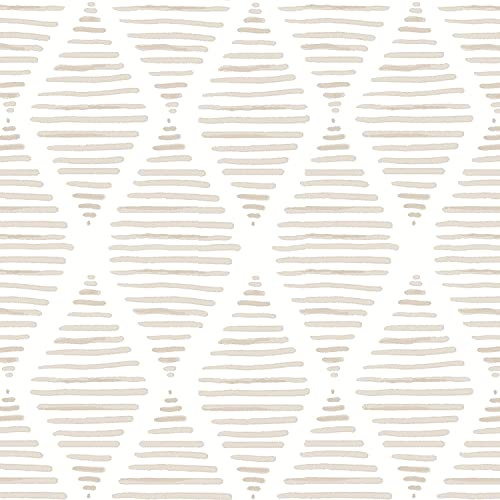 Okydoky Moderne Streifen-Tapete zum Abziehen und Aufkleben,Beige und Weißes Kontaktpapier, 44cm x 1000cm, Selbstklebende Tapete, Abnehmbare Dekorative Tapete Vinyl,8202-beige-10.DE