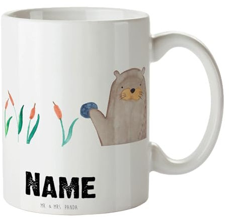 Mr. & Mrs. Panda Personalisierte Tasse Otter Stein - Personalisierte Geschenke, Wunschname, Otter Seeotter See Otter, Tasse mit Namen, Seeotter,