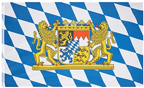 MUWO Flagge 16 deutsche Bundesländer + Mallorca 90 x 150 cm, doppelseitige Gartenflagge, wetterbeständige Fanflagge, Polyester Länderflagge Deutschland, mit Metallösen. (Bayern)