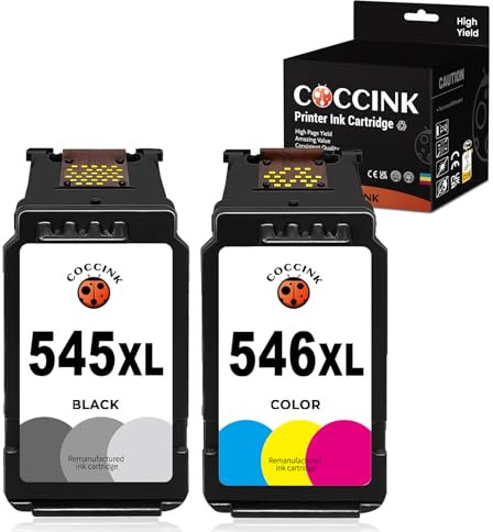 COCCINK Druckerpatronen für Canon 545XL 546XL für Canon TR4650 4651 MG2450 MG2400 MG2500 MG2555 iP2850 iP2855 MG2950 MG2950S MG2955 MX495 Drucker (1 Schwarz 1 Farbe)