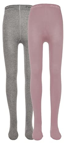 EWERS 2er-Pack Baby- & Kinderstrumpfhosen Unifarben, Doppelpack Strumpfhosen aus Baumwolle für Mädchen, MADE IN EUROPE, Grau/Rose, Größe 92-98