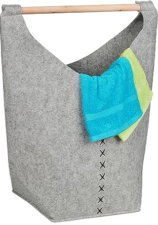 Relaxdays Wäschesammler aus Filz, 50 l, großer Wäschekorb für Bad, Schlafzimmer UVM., zum Tragen, faltbar, Farbwahl
