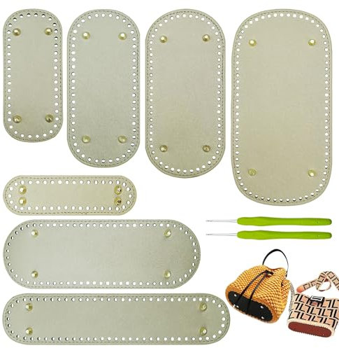 Yayatty 7 Stück Taschenboden zum Häkeln Leder, Golden Oval Tasche Taschenboden Kunstleder Boden Tasche Häkeln mit Häkeln für Taschenherstellung
