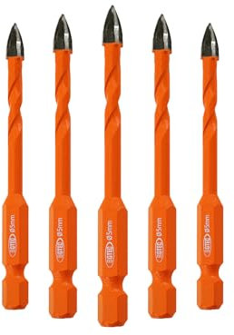 BGTEC Masonry Drill Bits Set - 5pcs 5mm Tungsten Carbide Tip Tile Drill Bit Set for Ceramic Tile, Brick Wall, Concrete, Wall Mirror, Glass, Plastic and Wood Hex Shank.