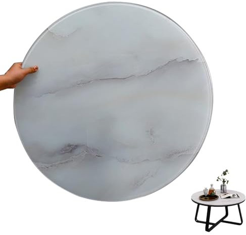 Cristal Redondo Tablero De Mesa, Tapa De Cristal para Mesa Redonda, Marmoleado Superficial, Vidrio Templado, Mesa Redonda Comedor Transparente, Tablero De Mesa De Cristal Templado Redondo ( Color : Wh