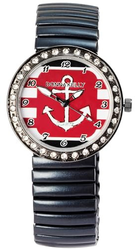 Donna Kelly Maritim Damen Armband Uhr Blau Rot Bunt Anker Motiv Strass Edelstahl Zugband 91700071002