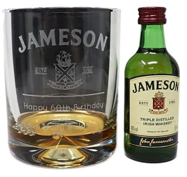 Regalo Personalised Dimple Glass Tumbler & Miniature - Jameson Label Design (No Gift Box)