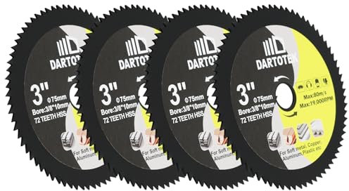 DARTOTEK HSS Circular Saw Blade, 2-Inch/75MM Wood Metal Cutting Disc with 3/8-Inch Arbor for Cutting Wood with Nail,Plastic,Aluminium,Copper,Fibreglass and Composite Materials(4 of Pack)