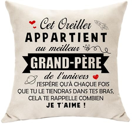 Hasodeo Housse de Coussin Décoration - Le Meilleur Grand-père de l'Univers - Idée Cadeau pour Papy, Fête des Pères, Anniversaire, Retraite
