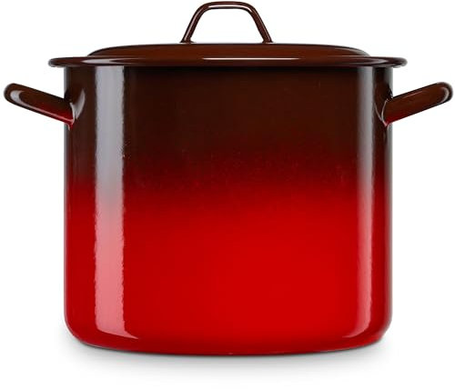 briebe Cocotte haute cuisine à induction 36 cm, grande casserole 26 L avec couvercle en acier émaillé vitrifié, compatible vitrocéramique, feu, gaz, four, Ignea Vintage rouge