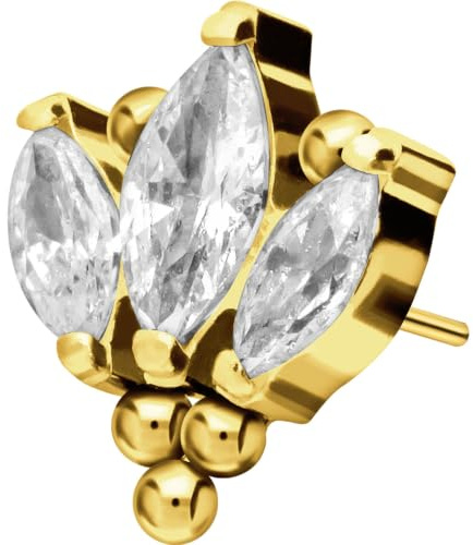 PIERCINGLINE Piercing Push Fit PIN Aufsätze Titan Aufsatz mit Push Pin LOTUSBLÜTE + KUGELN - Roségoldfarben, Schwarz, Goldfarben, Silberfarben
