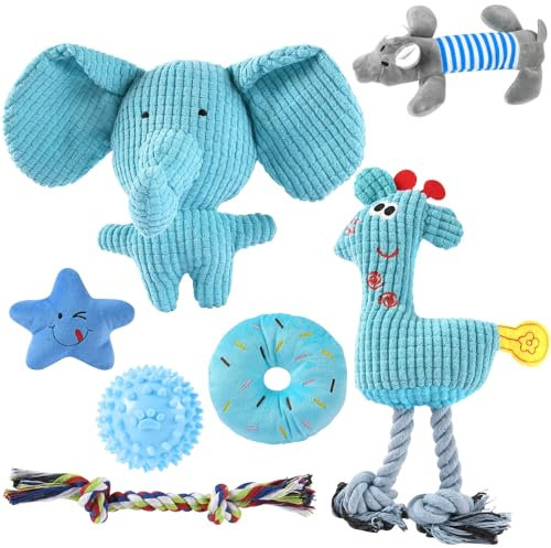 AMFUN 7 Stück Hundespielzeug Set, Hundespielzeug Kleine Hunde, Plüsch Hundespielzeug Mit Quietscher, Quietschend Kauspielzeug für Kleine Mittlere Hunde, Plüschspielzeug für Welpen