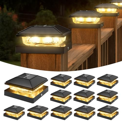VOLISUN 12 Stück Solar Pfostenleuchten, 10x10 Solarleuchten für Zaunpfosten im Außenbereich mit warmweißem Licht, wasserdichte Solarleuchten für Vinyl/Holzpfosten zur Dekoration von Zäunen, Gärten