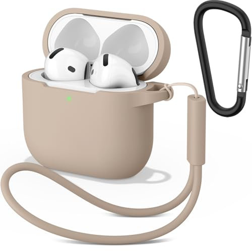 Wanme Funda para AirPods 4 Case, Fundas Protectora Apple AirPods 4 de Silicona Suave, Case Cover Totalmente Resistente Arañazos y Polvo, Estuche Protector con Llavero y Correa de Mano, LED Visible