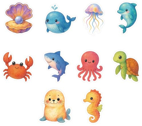 10 Sheets Ocean Stickers for Kids, 200pcs Under the Sea Animal Stickers Cute Sea Creature Life Labels Waterproof Ocean Theme Party Favor Decorations for Water Bottle Computer Craft Supplies