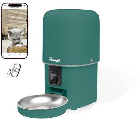 Bandit - Distributeur de croquettes Intelligent - Vert - 4L | Caméra HD et Micro - Suivi Diététique - Pour Chats et Petits Chiens - 15 Repas Programmables - Réservoir 4L Hermétique